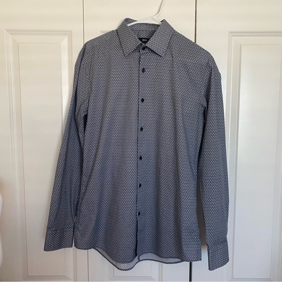Hugo Boss Men's Jango Slim Fit Dress Shirt US 16 1/2 Navy - Picture 1 of 16